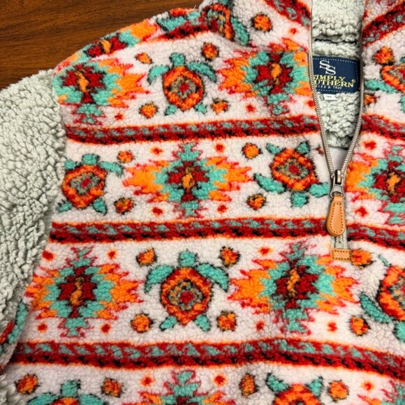 Simply Southern Sherpa 1/4 Zip Pullover Sweater XL Turtle Print - Picture 2 of 8